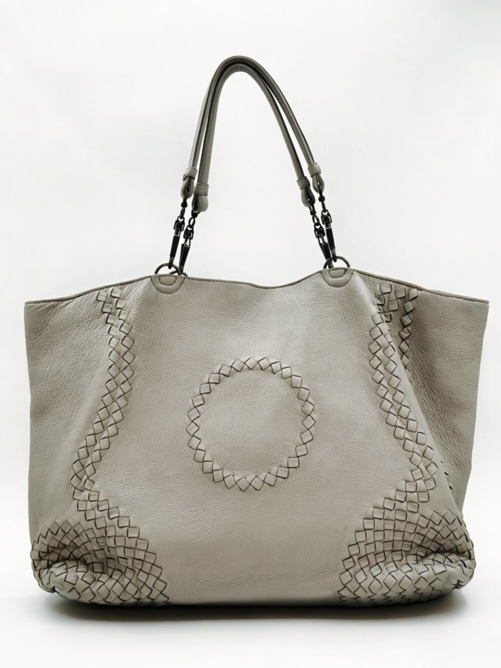 Bottega Veneta Large Leather Tote Bag Gray Intrecciato Shoulder Bag Italy - Picture 2 of 11